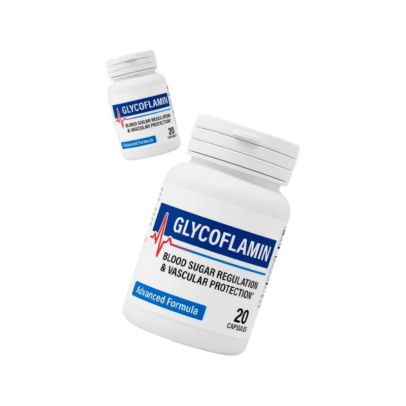 Glycoflamin — frasco de 20 cápsulas visto de frente y de lado